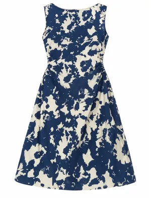 Abercrombie & Fitch Navy Cream Floral Fit & Flare Dress Sleeveless Ruched Waist thumbnail 1