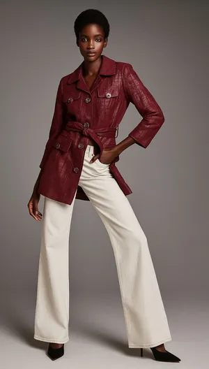Vertigo Paris Women Red Textured Belt‎ Coat Jacket S Lurex Cotton Blend Glam Mod thumbnail 1