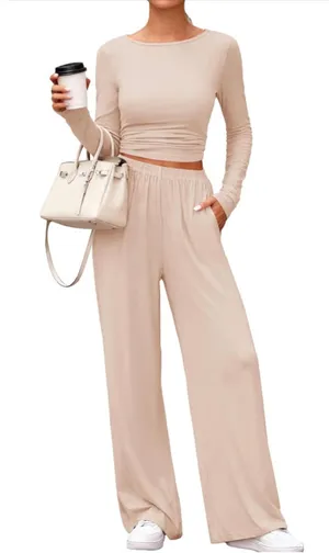 PRETTYGARDEN NEW 2 Pc Lounge Set Casual Long Sleeve Shirt Wide Leg Pants Tracksuit XL thumbnail 1