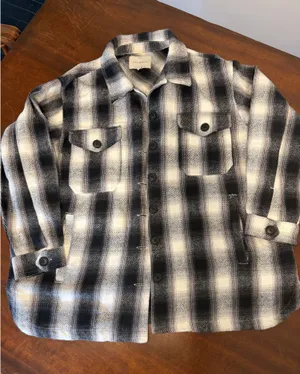 Women’s black and white plaid Lucky Brand jacket button up large thumbnail 1