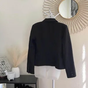 2000s Y2K Goth Dark Academia Corporate Office Siren Core Pinstriped Blazer Jacket button front long sleeve Vintage-10/M Measurement in pics thumbnail 2