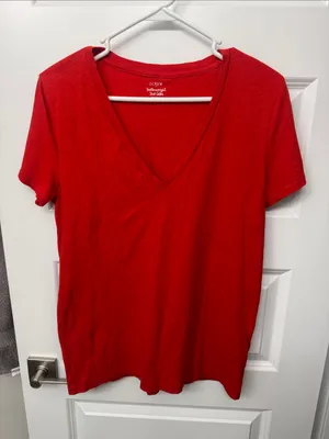 J. Crew Bright Red V-Neck Slub Cotton Tee thumbnail 1