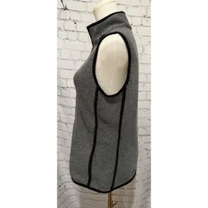 T By Talbots Full Zip Sleeveless Vest Black Striped Cotton Blend Size Small thumbnail 3