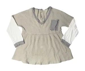 Pol Waffle Knit Top‎ Womens Large Tan Mixed Media Babydoll Excellent SMD177 thumbnail 1