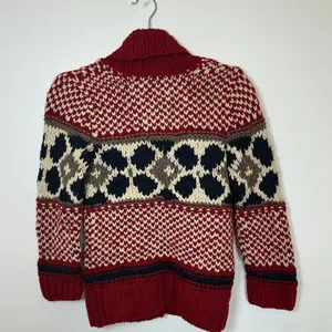 Hollister Nordic Fair Isle Shawl Collar Cardigan Red Cream Knit Sweater Small thumbnail 4