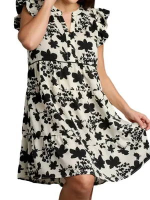 Umgee Floral Flutter Sleeve Tiered Dress (Small) thumbnail 4
