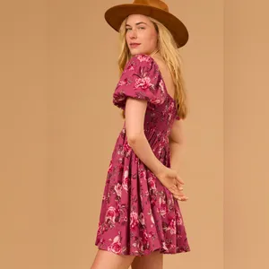 NWT Altar'd State Ashleigh Smocked Mini Dress with Puff Sleeves thumbnail 3