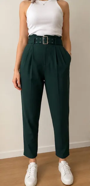 H&M High-Waisted Green Trousers – NWOT thumbnail 1