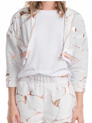 Lime & Vine Gwen Crop Jacket White Alabaster Rose Gold Metallic Bomber Size S thumbnail 1