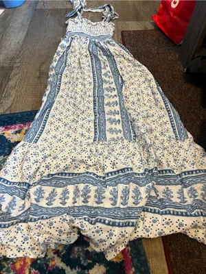 Zara blue and white printed midi dress thumbnail 3