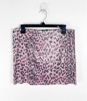 FREE PEOPLE Pink Sequins Leopard Cheetah Animal Print Mini Skirt Boho Festival thumbnail 1