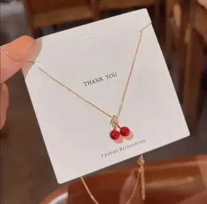 NEW red cherries gold necklace, cherry aesthetic cherry jewelry Stocking Stuffer thumbnail 6