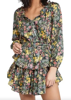 LoveShackFancy Popover Dress Night Sky Glow Floral Ruffle Mini Dress S‎ Fairy thumbnail 1