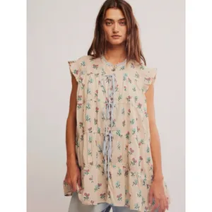 Free People Bohemian Prairie Sundown Mini Dress Tunic Top Ivory Combo Large thumbnail 5