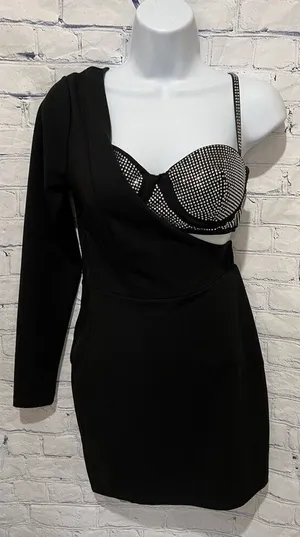 One sleeve black mini dress with rhinestone bra. Size Small thumbnail 1