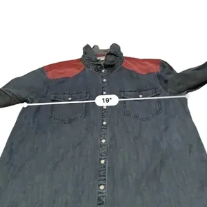 Sundance Denim Shirt Womens XS Blue Red Corduroy Yoke Ruffle Western Pearl Snap thumbnail 6