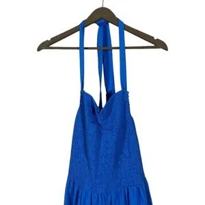 NWT Lumiere Smocked Halter Solid Wide Leg Jumpsuit Blue Boho Summer Size M thumbnail 2