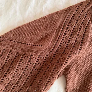 Women's Open Knit Brown Long Sleeve Lightweight Sweater #260242 thumbnail 2