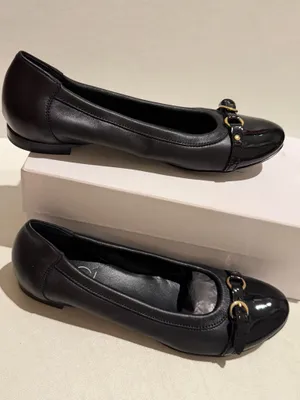 Agl Black Leather Ballet Flats with Gold Buckle Detail thumbnail 2