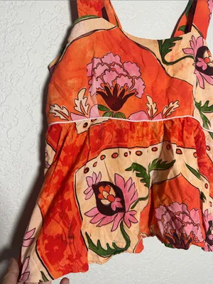 Maaji Orange Floral Top Summer Babydoll Tropical Camisole Ecologyc Medium thumbnail 2