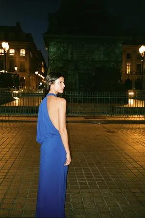 Zara One-Shoulder Draped Maxi Dress in Cobalt Blue Party Evening Wedding thumbnail 7