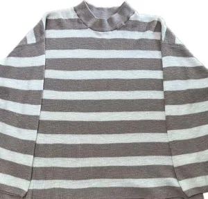 Free People Beach Striped Gray and White Oversized Sweater XS thumbnail 1