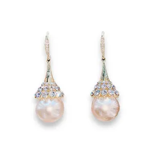 Elegant CZ Pearl Dangle Drop Earrings for Women thumbnail 3
