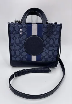 Coach Navy Signature Canvas Mini Satchel with Stripe thumbnail 1