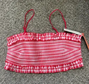 Target Red and White Gingham Smocked Bandeau Top thumbnail 1
