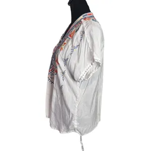 Johnny Was White Embroidered BOHO Oversized Tunic Top Size XS Peasant Festival thumbnail 11