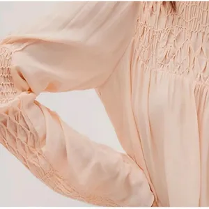 Free People Smocked in Time‎ Romantic Billowy Peach Pink Ethereal Top Sz Small thumbnail 3