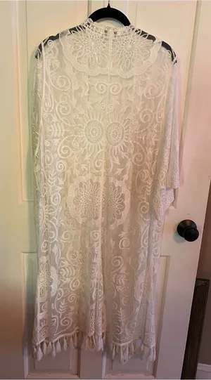 White Lace Embroidered Duster Kimono 2x thumbnail 1