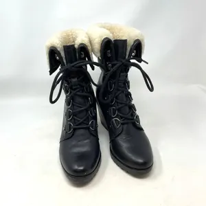 Sorel After Hours Lace Shearling Boot Black‎ Leather Wedge Size US 6 thumbnail 6