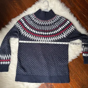 Eddie Bauer Fair Isle Sweater Navy Mock Neck Size M Cozy Knit thumbnail 6