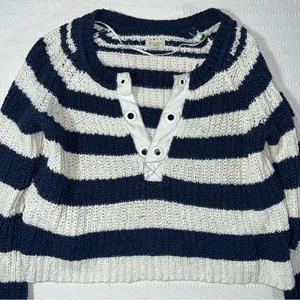 Anthropologie Pilcro Striped Henley Pullover Sweatshirt Women’s S Oversized thumbnail 4