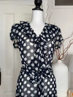 MSK Navy Blue Sheer Polka Dots Midi Dress Size 12 thumbnail 4