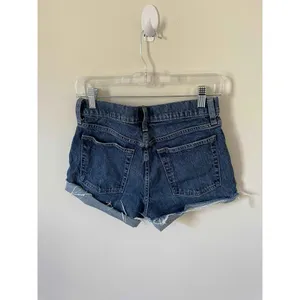 Gap High Rise Raw Hem Cheeky Button Fly Denim Shorts Blue Size 2 thumbnail 2