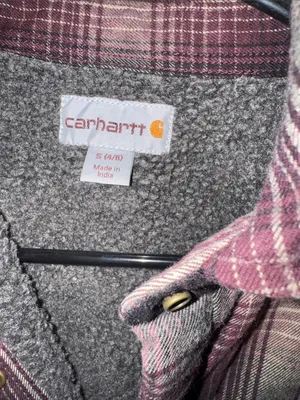 Carhartt Hubbard Sherpa Lined Burgundy and Cream Plaid Snap-Front Jacket thumbnail 2