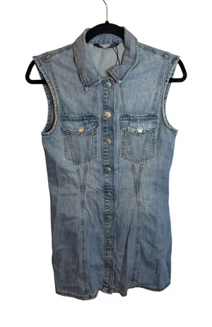 Zara Blue Denim Button Front Mini Dress thumbnail 1