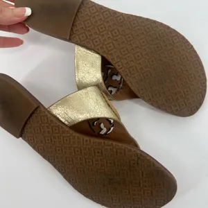 Tory Burch Metallic Gold and Tan Sandals thumbnail 4