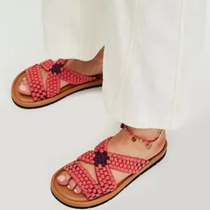 NWT Free People Edge Water Woven Sandals in Salsa thumbnail 1