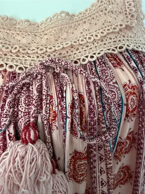 BOG Collective Urban Outfitters Boho Tassel eMidi Dress in Blush and Coral Sz S thumbnail 3