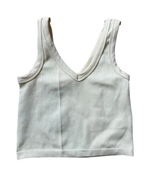 Faded Rose Yellow Vneck Ribbed Crop Tank Top Medium thumbnail 1