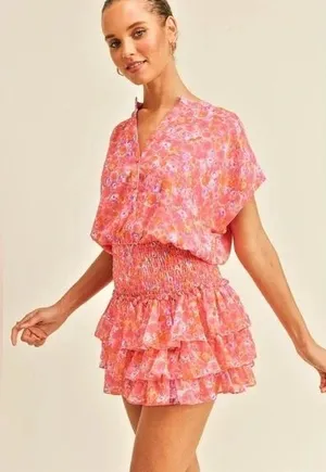 Pookie & Sebastian Reset by Jane Fran floral smocked mini dress in size small thumbnail 1