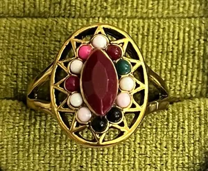 Vintage/Bohemian Design Stainless Steel Golden w/ Multicolor Beads Ring S 9 thumbnail 1