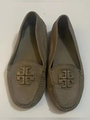 Tory Burch Taupe Brown Leather Logo Driving Loafers thumbnail 1