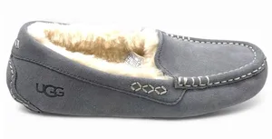 New- UGG 5 Women's Ansley slippers light grey suede Driving Loafer Sherpa Wool thumbnail 1