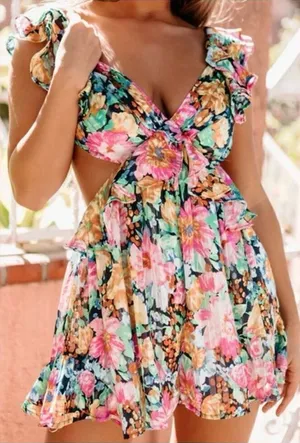 ✨Luxxel Britney Tropical Floral Print Ruffle Sz Large Romper✨ thumbnail 1