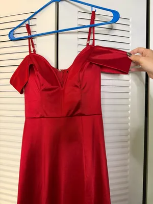 City Studios Red Satin Off The Shoulder Maxi Dress thumbnail 3