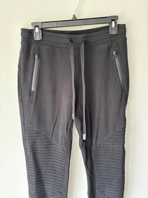 Alo Yoga Black Urban Moto Sweatpants Ribbed Joggers Drawstring Waist Athleisure thumbnail 4
